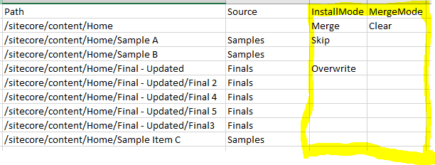 InstallMode and MergeMode columns