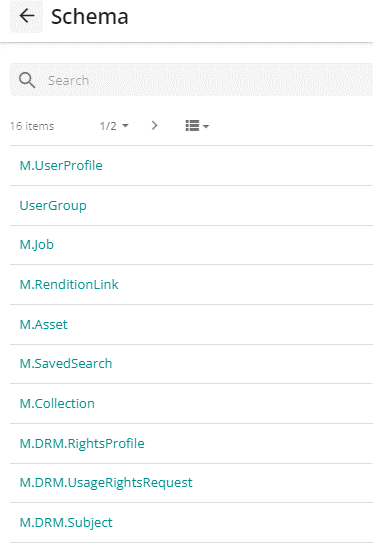 Content Hub schema selection