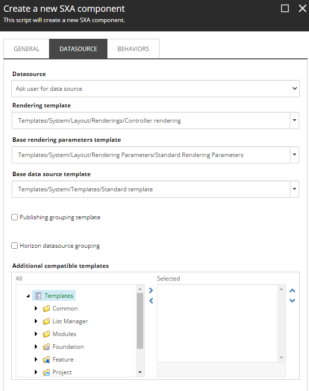 SXA datasource wizard