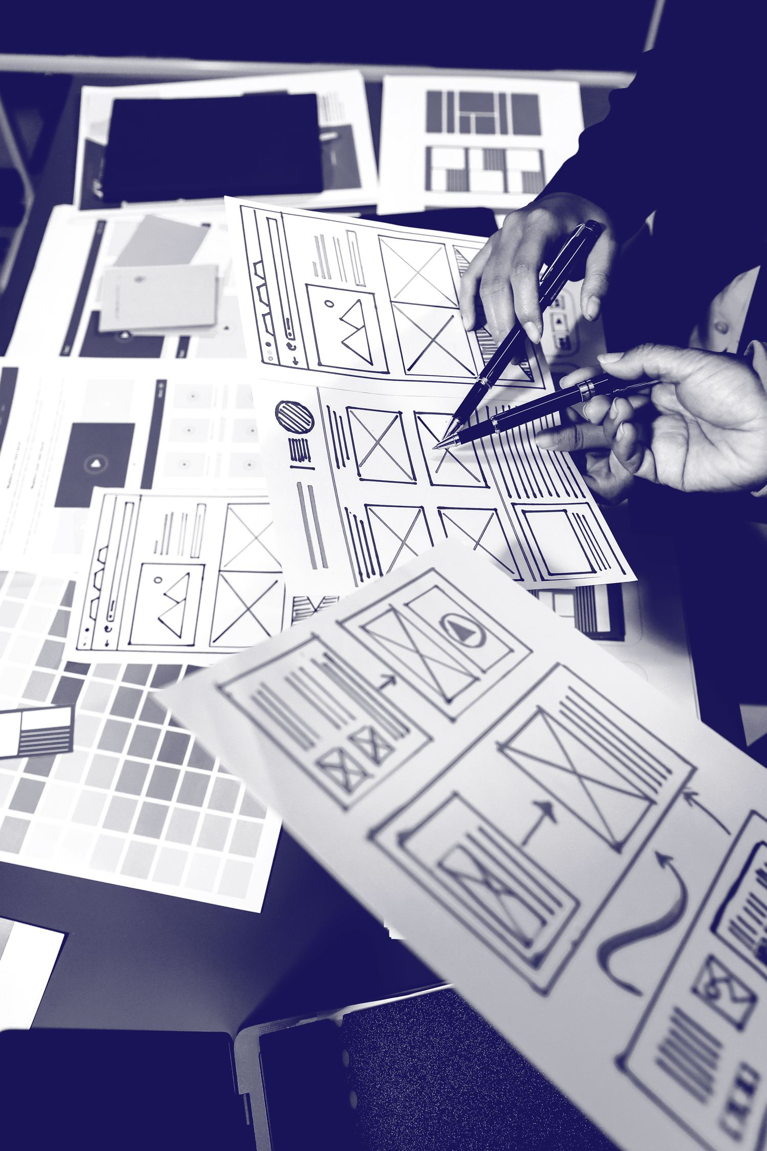 Website team working on UX story boards